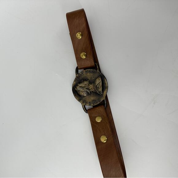 SALE!!! Amerigo Vespucci Brown Studs Coin Buckle Belt - Picture 5 of 10